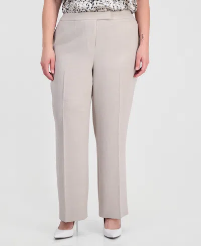 Kasper Plus Size Flat-front Extended-tab Trousers In Gray