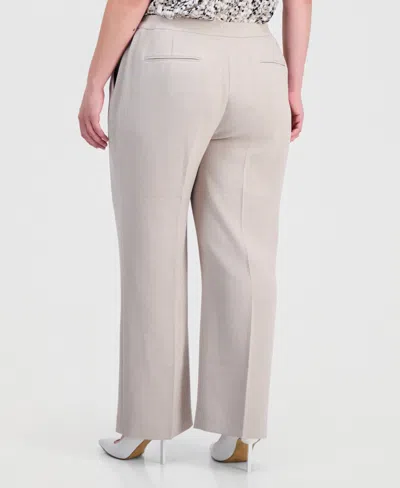 Kasper Plus Size Flat-front Extended-tab Trousers In Gray