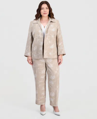 Kasper Plus Size Boxy Collared Jacket In Multi