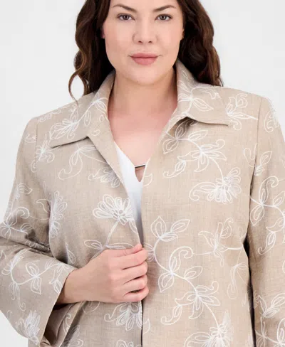 Kasper Plus Size Boxy Collared Jacket In Multi