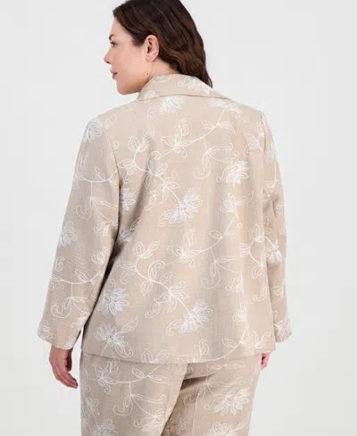 Kasper Plus Size Boxy Collared Jacket In Multi