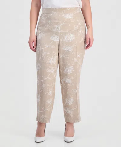 Kasper Plus Size Embroidered Pull-on Pants In Multi