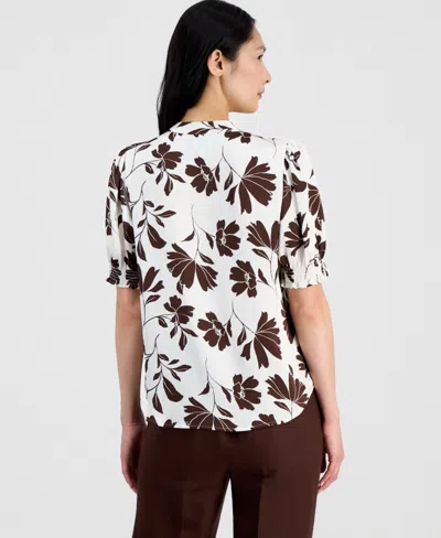 Anne Klein Petite Printed Y-neck Pull-on Top In Multi
