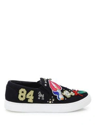 Shop Marc Jacobs Mercer Embroidered Slip-on Sneakers In Black Multicolor