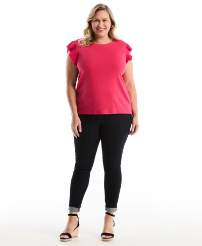 Rafaella Plus Size Ruffle Cap-sleeve Top In Red