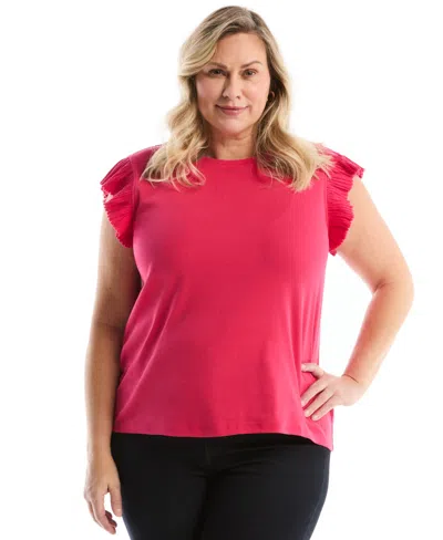 Rafaella Plus Size Ruffle Cap-sleeve Top In Red