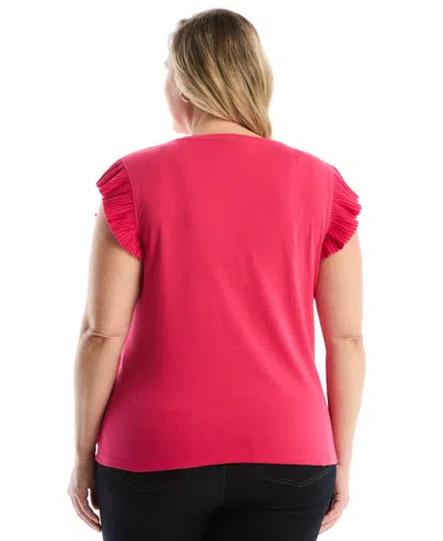 Rafaella Plus Size Ruffle Cap-sleeve Top In Red