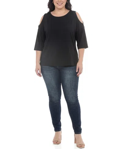White Mark Plus Size Casual Cold Shoulder Pullover Top In Black