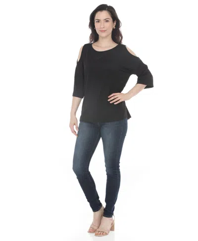 White Mark Plus Size Casual Cold Shoulder Pullover Top In Black