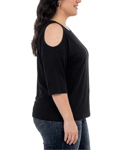 White Mark Plus Size Casual Cold Shoulder Pullover Top In Black