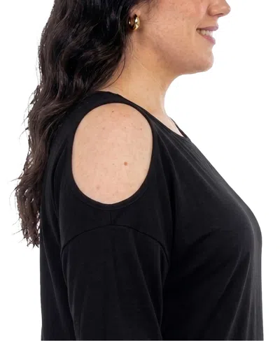 White Mark Plus Size Casual Cold Shoulder Pullover Top In Black