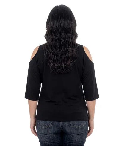 White Mark Plus Size Casual Cold Shoulder Pullover Top In Black