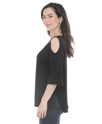 White Mark Plus Size Casual Cold Shoulder Pullover Top In Black