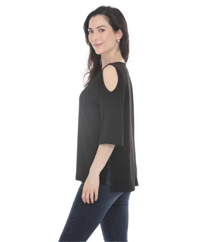 White Mark Plus Size Casual Cold Shoulder Pullover Top In Black