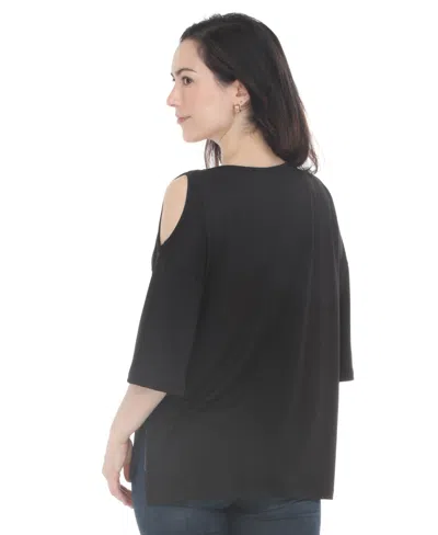 White Mark Plus Size Casual Cold Shoulder Pullover Top In Black