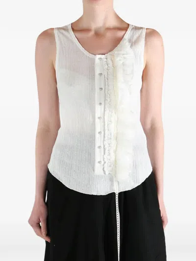 Ann Demeulemeester Rase Serafino Ruffled Tank Top In White