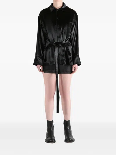 Ann Demeulemeester Coby Belted Satin-finish Shirt In Black