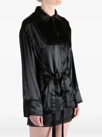 Ann Demeulemeester Coby Belted Satin-finish Shirt In Black