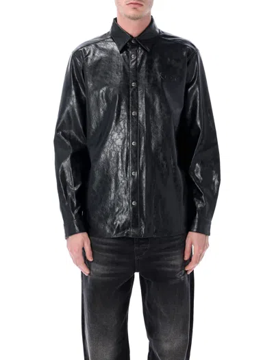 Diesel Vintage Leather Effect Textured Shirt In Black