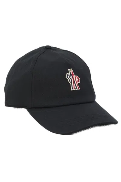 Moncler Grenoble Logo Patch Cotton Twill Baseball Cap In Black