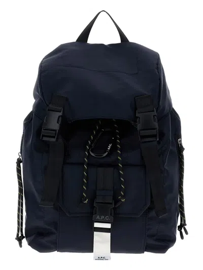 A.p.c. Navy Blue Backpack With Flap Closure And Logo Applique In Blue