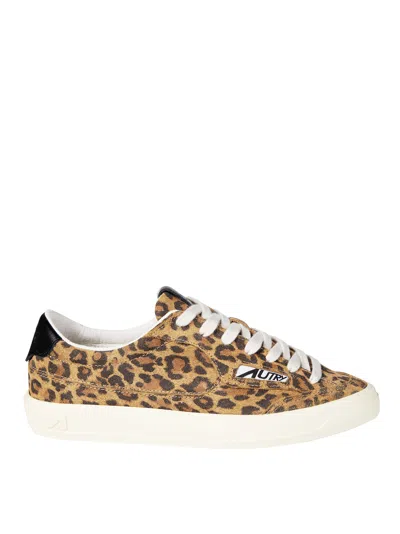 Autry Windscape Low Sneakers In Leopard And Black Suede In Animal Print