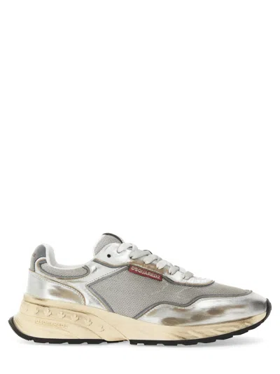 Dsquared2 Sprinter Laminated Leather And Used Mesh Sneakers In Metallic