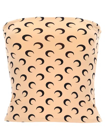 Marine Serre Beige Recycled Moon Jersey Second Skin Tube Top In Multi