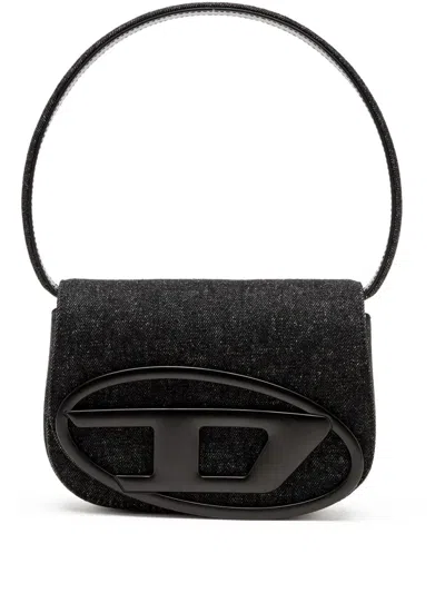 Diesel Twin-double-pouch Embossed-leather Shoulder Bag In Black