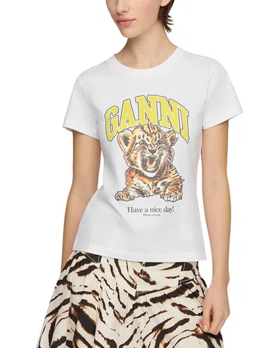 Ganni Organic Cotton T-shirt With Front Print In White