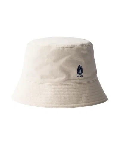 Prada Mens Neutral Old Gabardine Cotton Bucket Hat In Brown