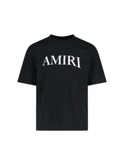Amiri Men Black Crewneck T-shirt With Logo Lettering Print On The Front In Cotton Man In Black