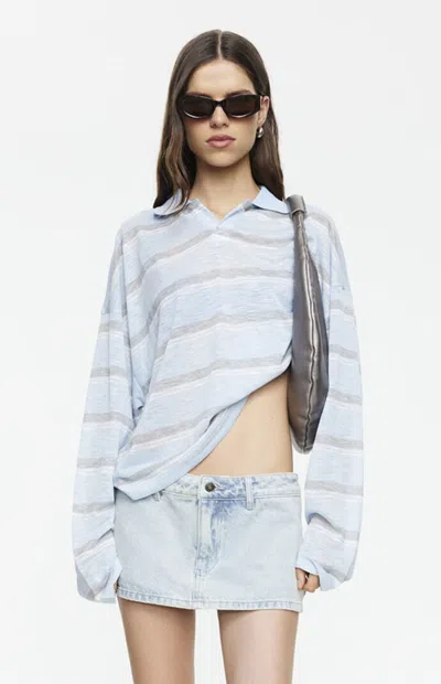 Lioness Rebels Contrast Collar Detail Wide Sleeve Oversized Top In Blue