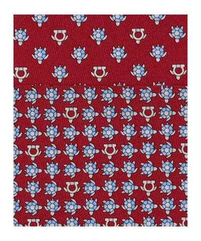 Ferragamo Silk Tie With Turtle Print In Metallic