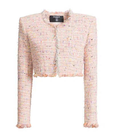 Balmain Tweed Blazer In Nylon-cotton Blend With Cupro Lining In Multi