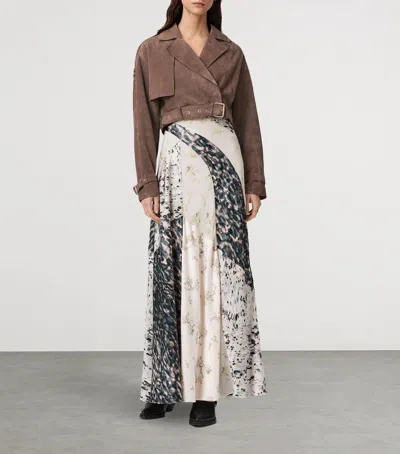 Allsaints Womens Mole Brown Ophelia Dropped-shoulder Belted-waist Suede Jacket Xs In Brown