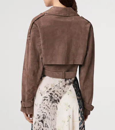 Allsaints Womens Mole Brown Ophelia Dropped-shoulder Belted-waist Suede Jacket Xs In Brown
