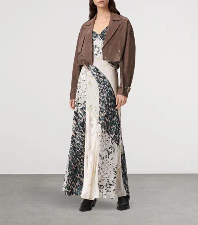 Allsaints Womens Mole Brown Ophelia Dropped-shoulder Belted-waist Suede Jacket Xs In Brown
