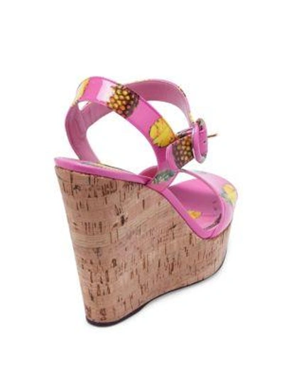 Shop Dolce & Gabbana Pineapple Patent Leather & Cork Wedge Sandals In Shocking Pink