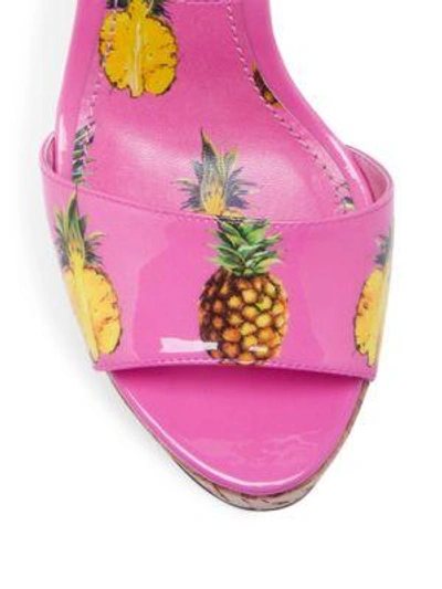 Shop Dolce & Gabbana Pineapple Patent Leather & Cork Wedge Sandals In Shocking Pink