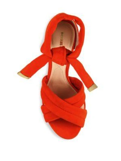 Shop Nicholas Kirkwood Ziggy Suede Crisscross Ankle-tie Sandals In Coral Red