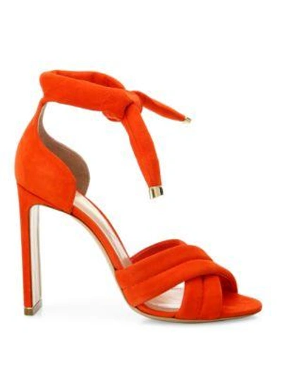 Shop Nicholas Kirkwood Ziggy Suede Crisscross Ankle-tie Sandals In Coral Red