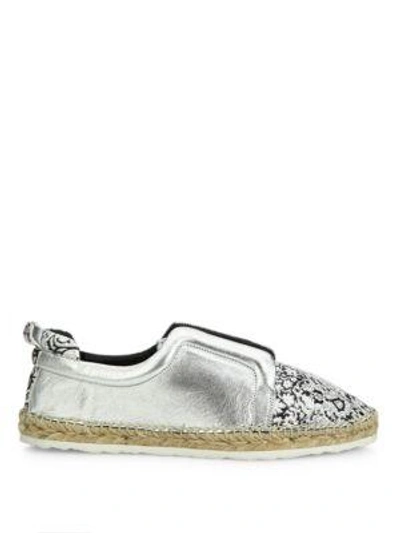 Shop Pierre Hardy Sliderdrille Metallic Leather Espadrille Sneakers In Black-white