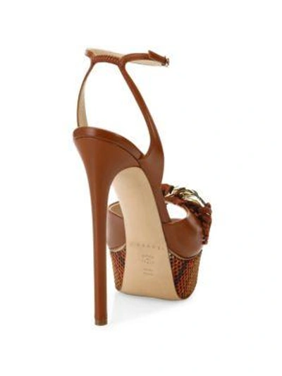 Shop Casadei Fringe Leather Ankle-strap Platform Sandals In Tan