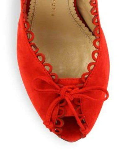 Shop Charlotte Olympia Daphne Suede Platform Pumps In Real Red