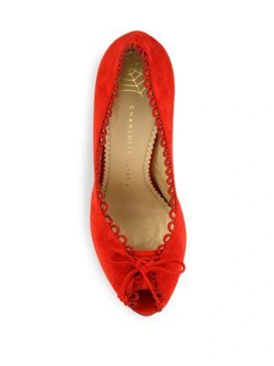 Shop Charlotte Olympia Daphne Suede Platform Pumps In Real Red