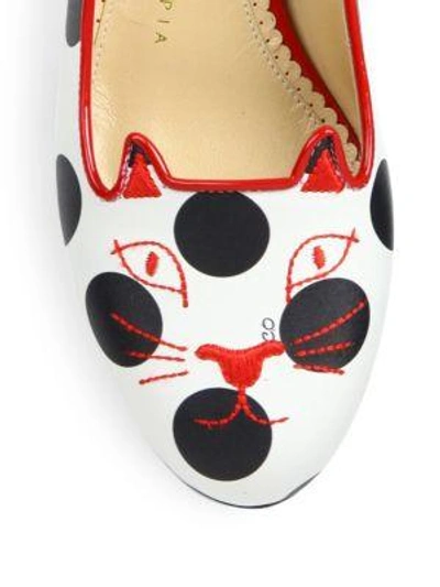 Shop Charlotte Olympia Kitty Polka Dot Leather Flats In White-red
