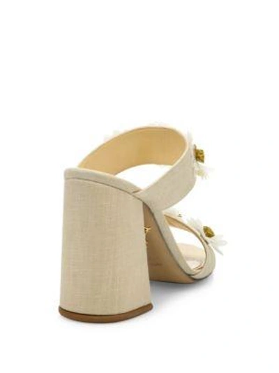 Shop Charlotte Olympia Rosette Floral-embroidered Linen Block Heel Mules In Natural