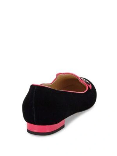 Shop Charlotte Olympia Barbie® Pretty In Pink Kitty Velvet Flats In Black