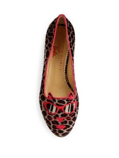 Shop Charlotte Olympia Barbie® Pretty In Pink Kitty Leopard-print Velvet Flats